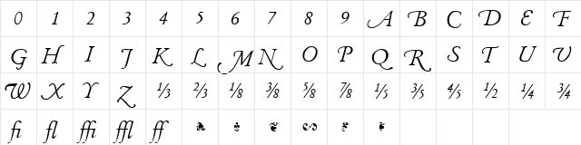 Garamand Classic Extras Book Italic  glyph index