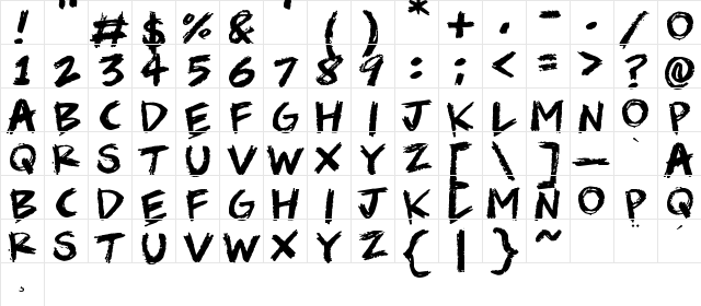Scribble Scrawl Regular  glyph index