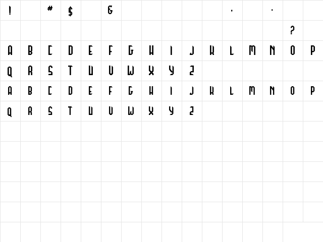 NAHL Regular  glyph index