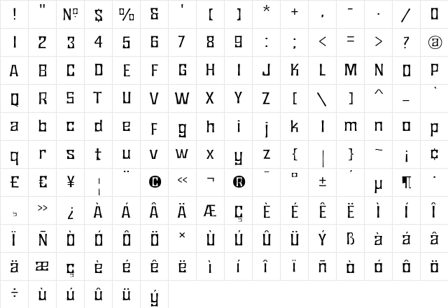 JMH Bronze Fine Regular  glyph index