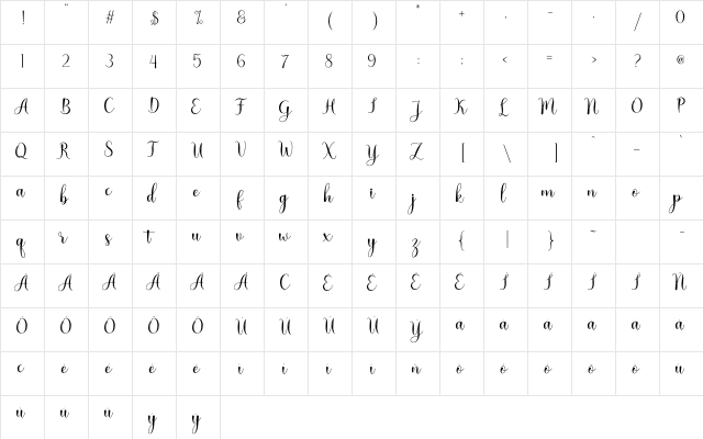 Nattalia Regular  glyph index