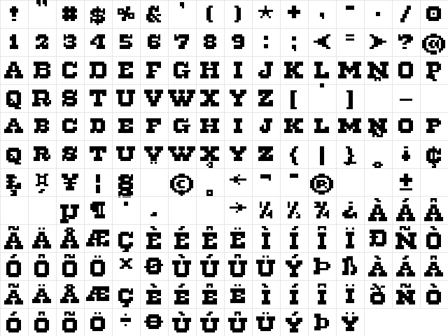 Orgill Regular  glyph index