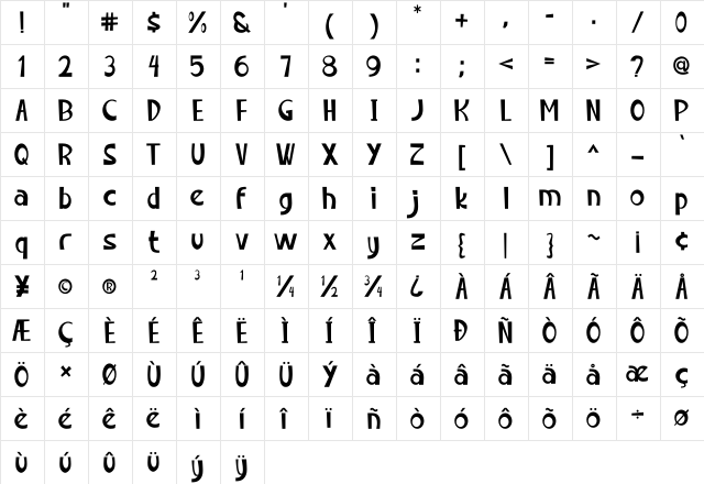 Chillok Regular  glyph index