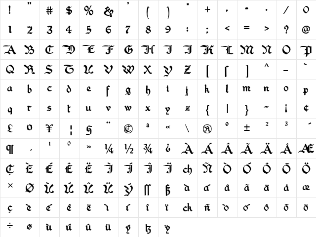 Washington Text Alternates Regular  glyph index