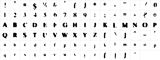 Frooty Regular  glyph index