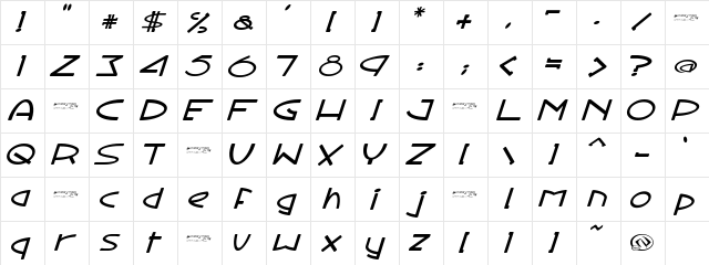 Doggstar tilt Regular  glyph index