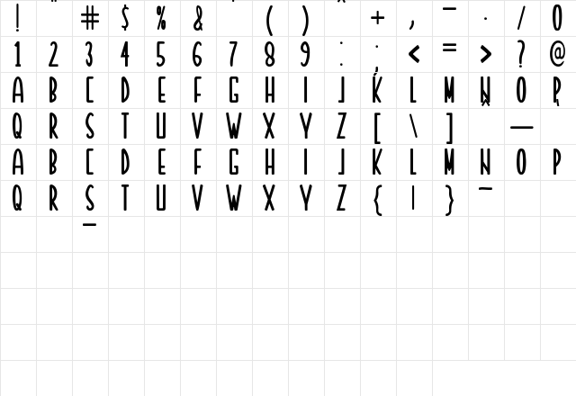 MOCCACHINO Regular  glyph index