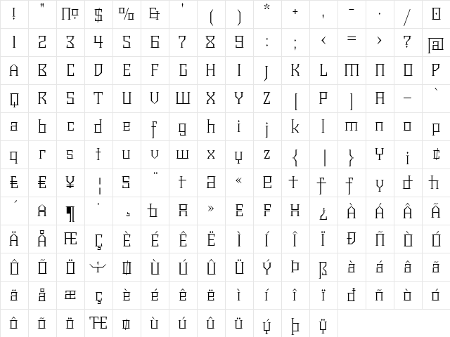 Chalice Light Regular  glyph index