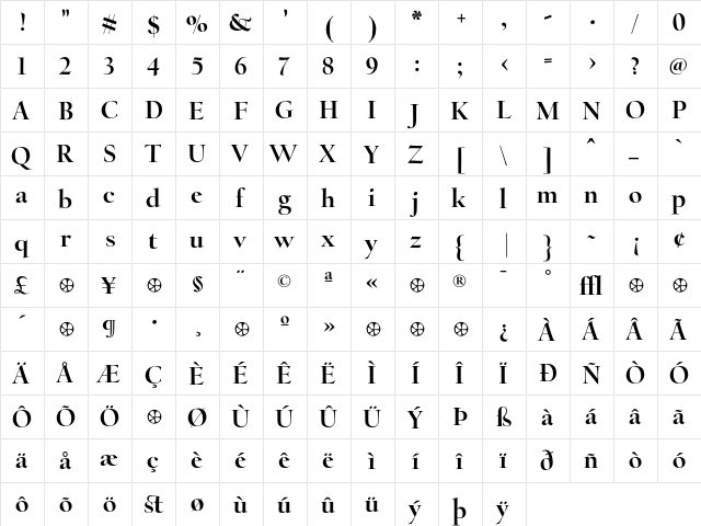 CalifornianDisplay Bold  glyph index