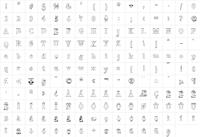 DanielBeckerOutline-Medium Regular  glyph index