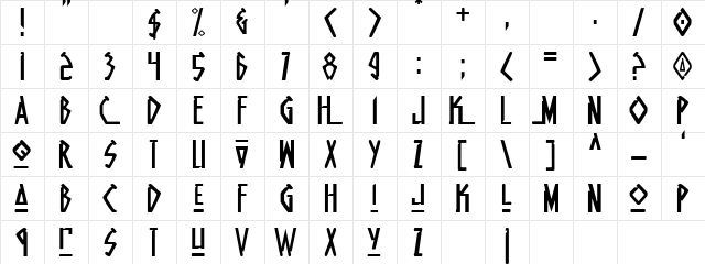 KB 100 Regular  glyph index
