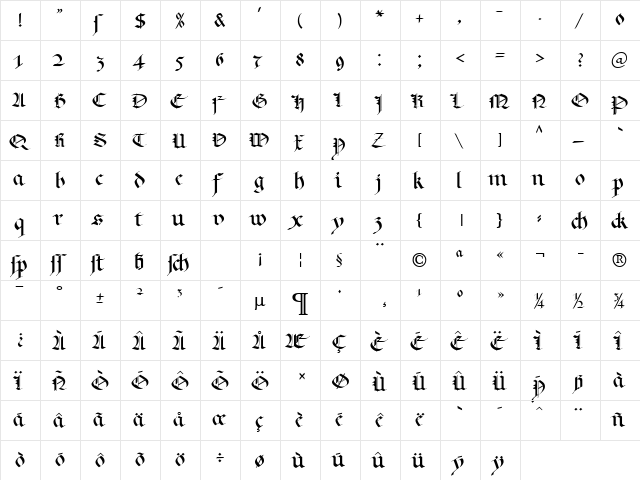 KL Gotic1 DB Normal  glyph index