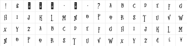 Twig Alleric Regular  glyph index