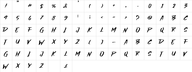 Dark Hammer Regular  glyph index