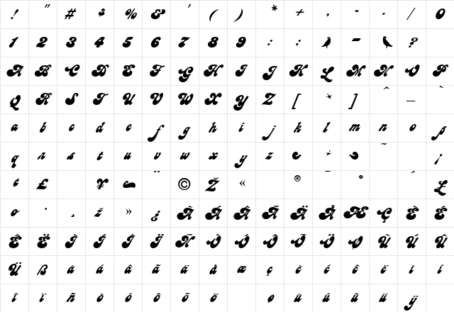 Gaston Regular  glyph index