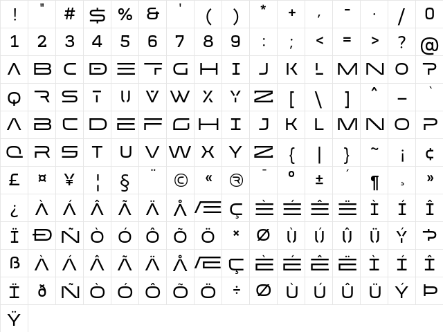 MADE Future X HEADER Regular  glyph index