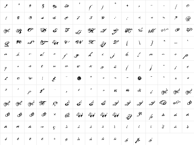 Masterpiece Regular  glyph index