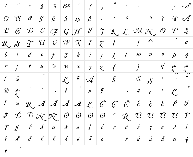 CaslonSwaAltDEE Italic  glyph index