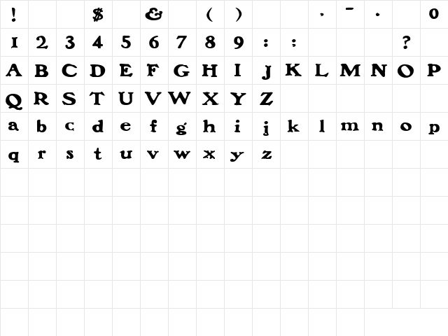 Cry Mary 1 Regular  glyph index