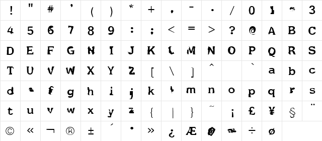 Fildnik Regular  glyph index