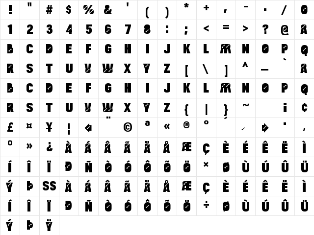 Bulltoad Bone Regular  glyph index
