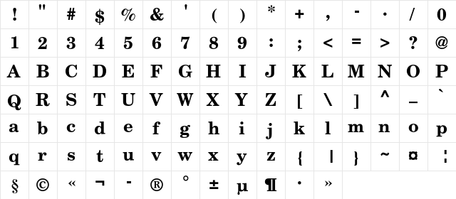 AGNewHandbookC Bold  glyph index