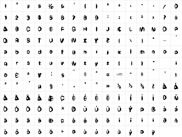 Weirdo Regular  glyph index