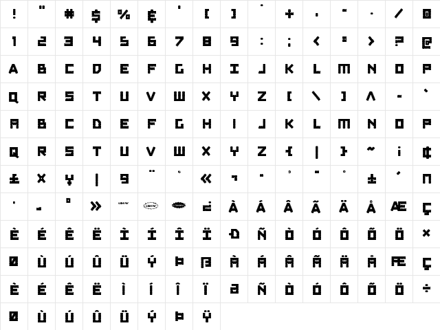 Obsidian Blade Regular  glyph index