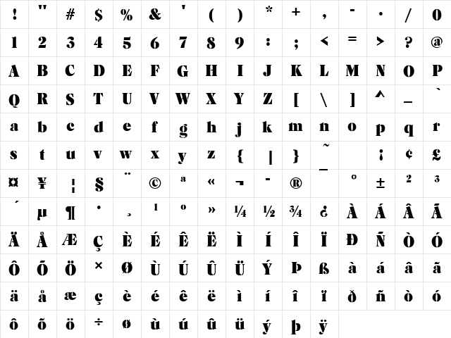 CaslonSteD Regular  glyph index