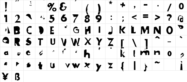 PlasticEraser Regular  glyph index