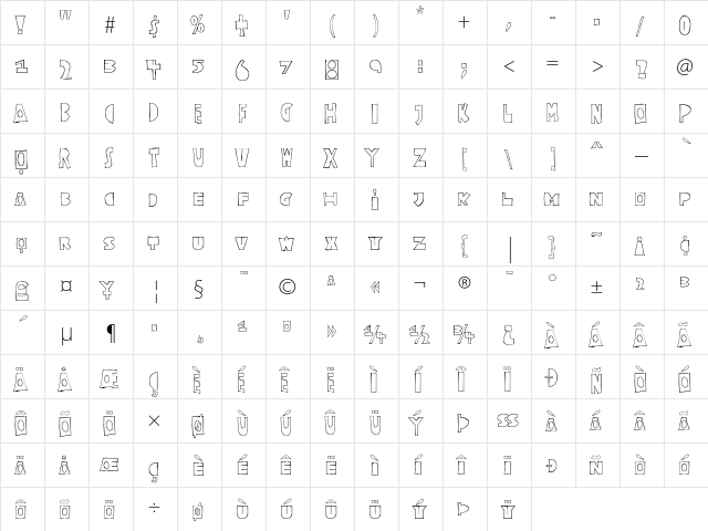 Coriander Regular  glyph index