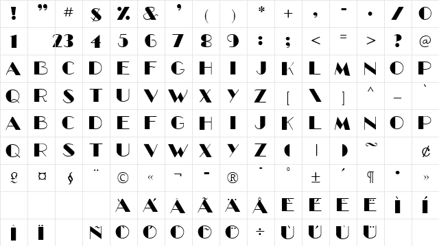 GLitzyPlain Regular  glyph index