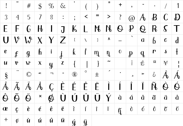 Qlinsey Regular  glyph index