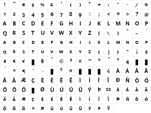 Whitney Medium  glyph index