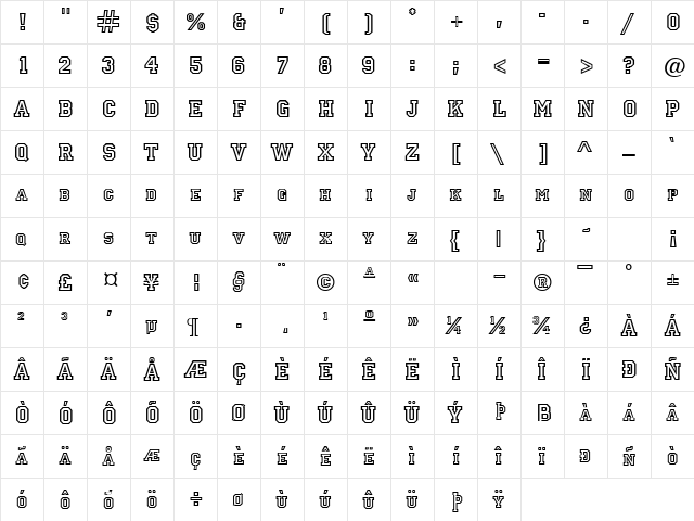 GE Letter Jacket Regular  glyph index