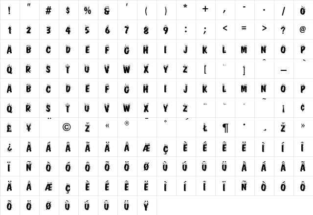 Firebug Regular  glyph index