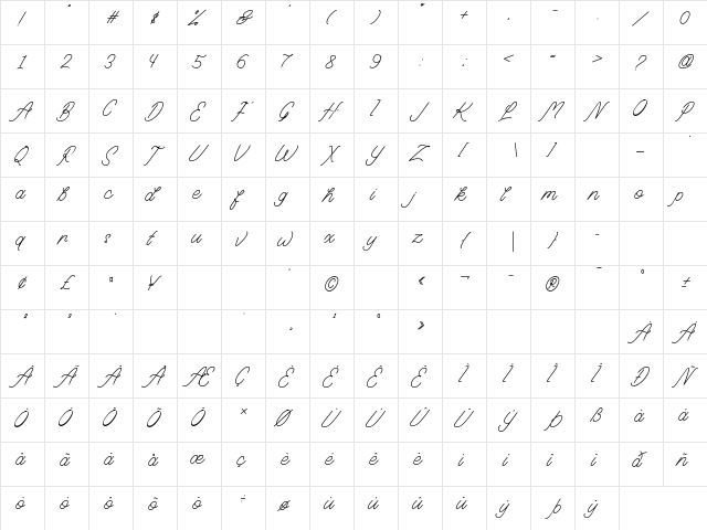 Saturday Regular  glyph index
