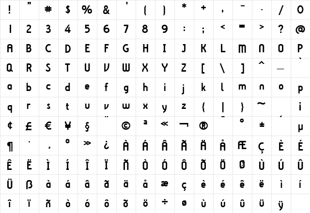 Iru2Black Regular  glyph index