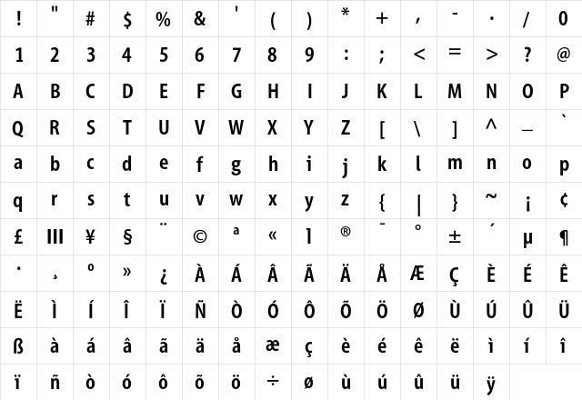 BerlinMyriad BoldAlt  glyph index