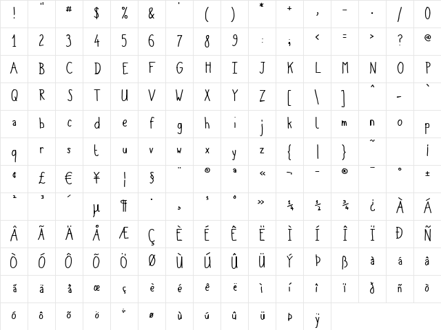Origin Regular  glyph index