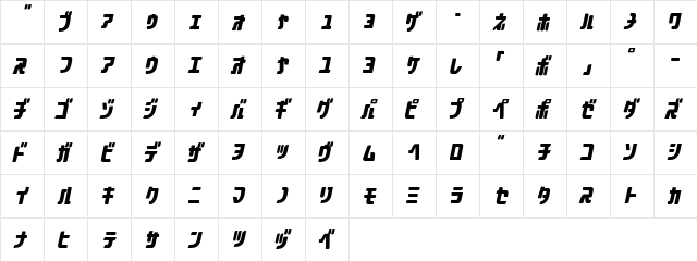 Aquasky20KAT Italic  glyph index