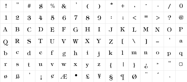 Dorian-Light Regular  glyph index