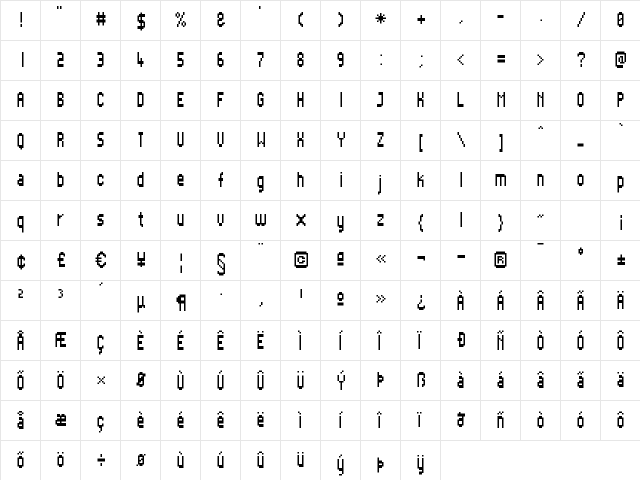 Dexxi Condensed Regular  glyph index