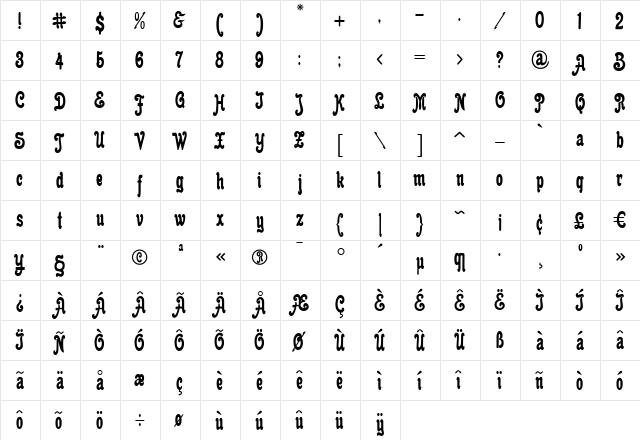 Cacao Plain Regular  glyph index