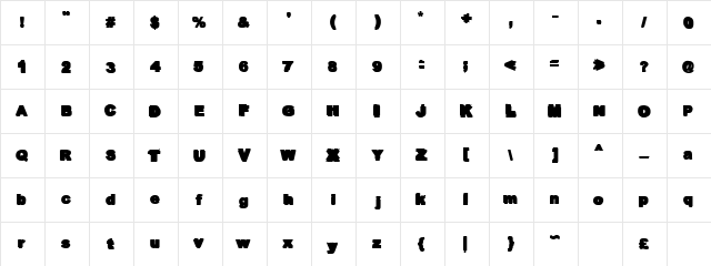 Overprint Black Regular  glyph index