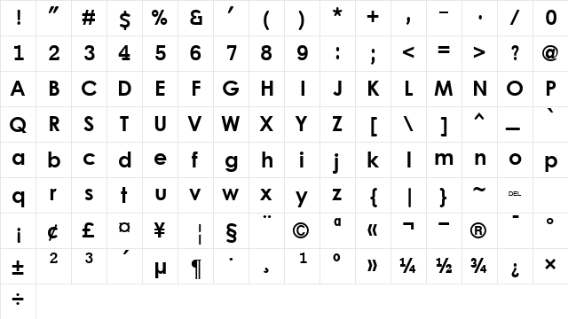 Levenim MT Bold  glyph index