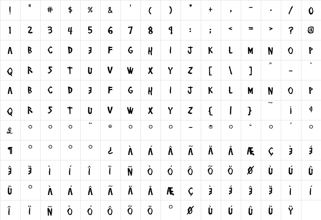 Flyerfonts Regular  glyph index