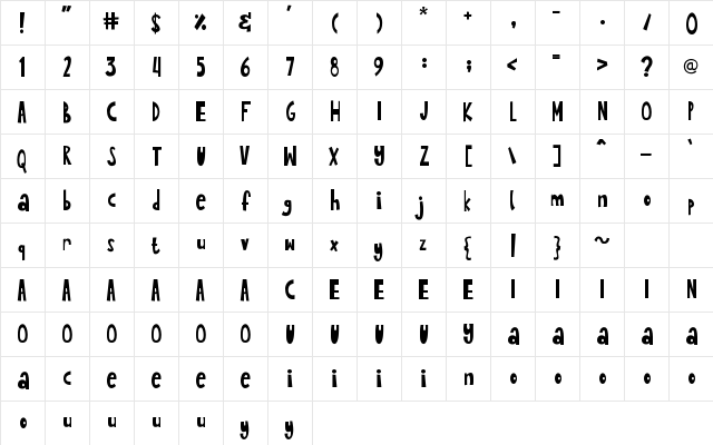 Quirki Scandi Regular  glyph index