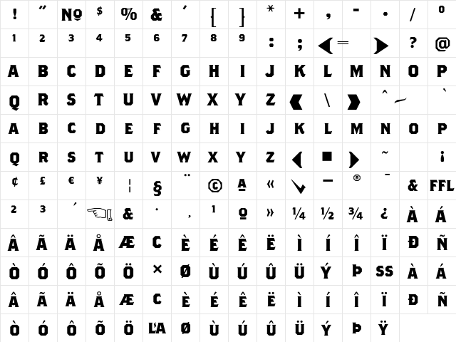 BrothersAlternates Bold  glyph index