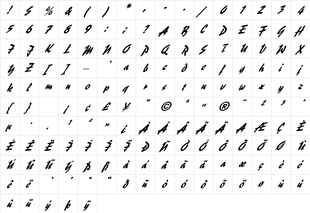 FZ HAND 19 ITALIC Normal  glyph index